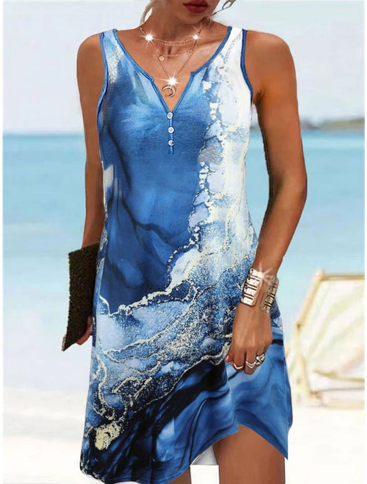 Blue Abstract Design Knit Tank Dress  WT108 - fabuloryshop