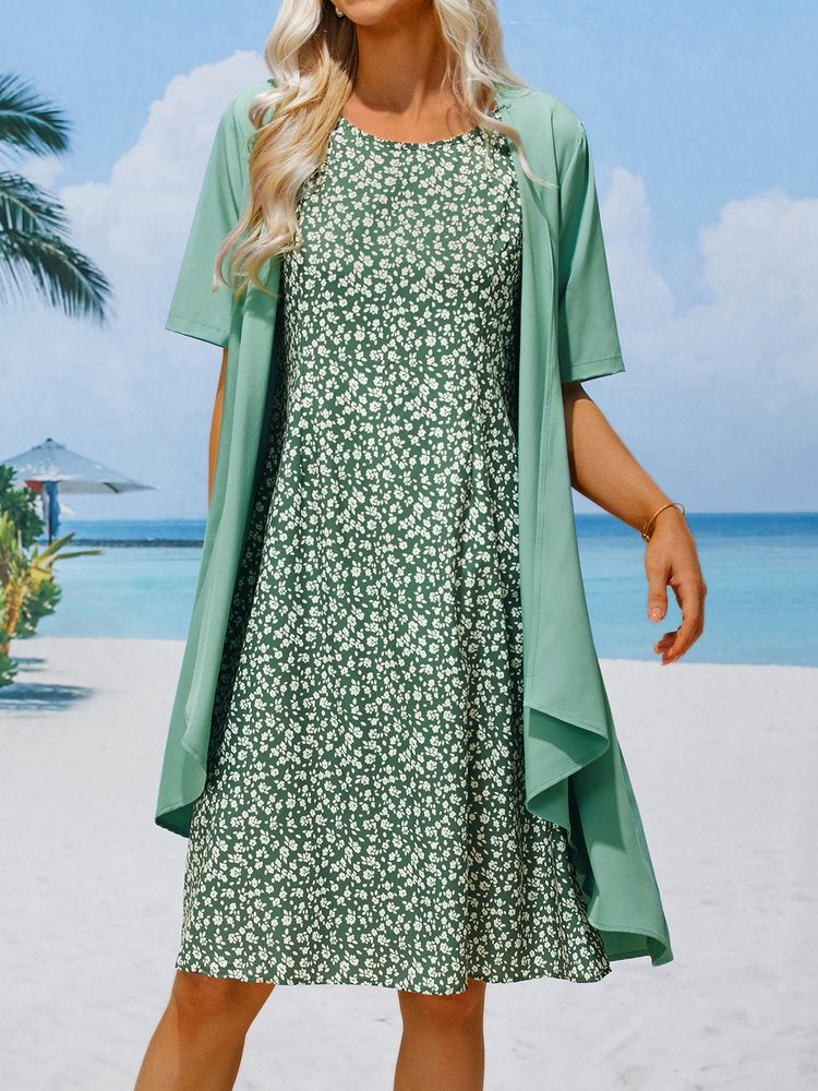 Vacation Loose Crew Neck Floral Two-Piece Set  QF85
