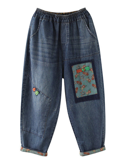 Vintage Artistic Retro Applique Denim Pants LY3972 - fabuloryshop