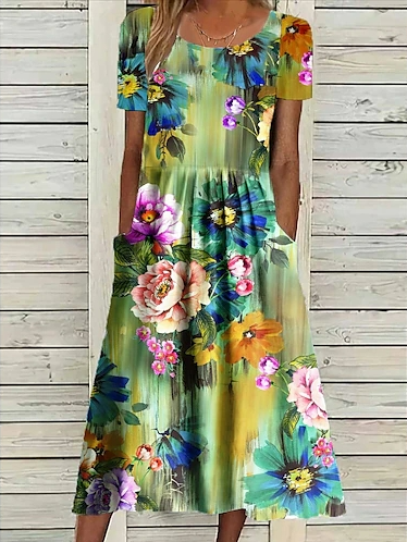 Floral Casual Loose Dress With No Belt  WL109 - fabuloryshop
