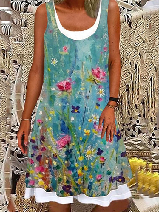 Cotton Casual Floral Short Sleeve Knitting Dress  QPQ114 - fabuloryshop