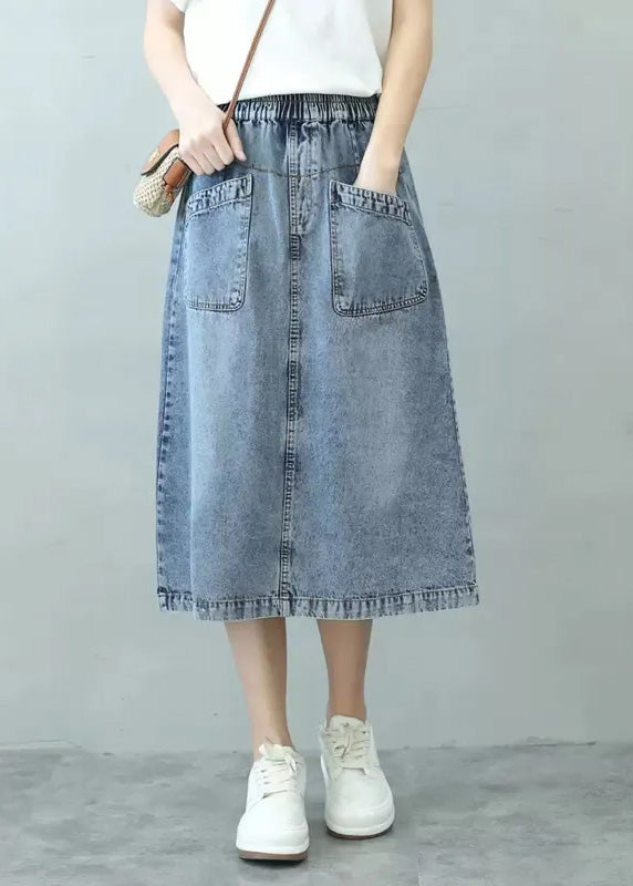 rief Blue Patchwork Elastic Waist Denim Skirts Summer TY1096 - fabuloryshop