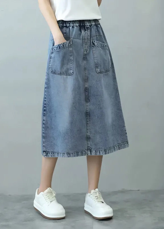 rief Blue Patchwork Elastic Waist Denim Skirts Summer TY1096 - fabuloryshop