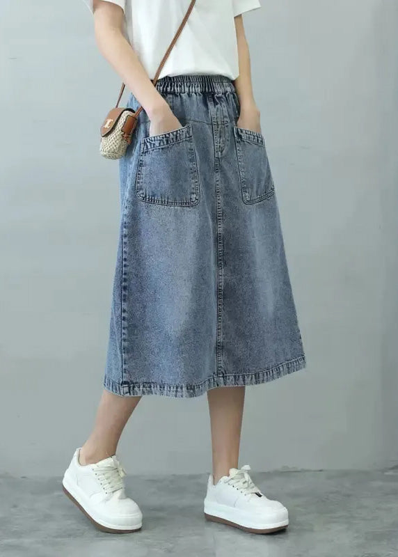 rief Blue Patchwork Elastic Waist Denim Skirts Summer TY1096 - fabuloryshop