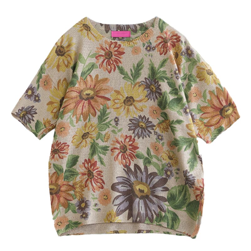 Casual Stylish Floral Print Cotton Knitted T-Shirt LY3922 - fabuloryshop