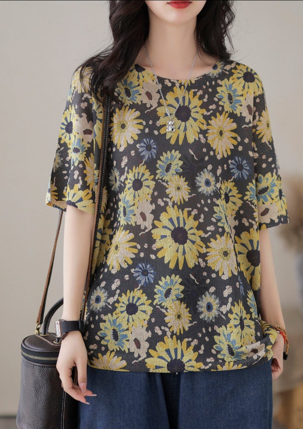 Casual Stylish Floral Print Cotton Knitted T-Shirt LY3922 - fabuloryshop