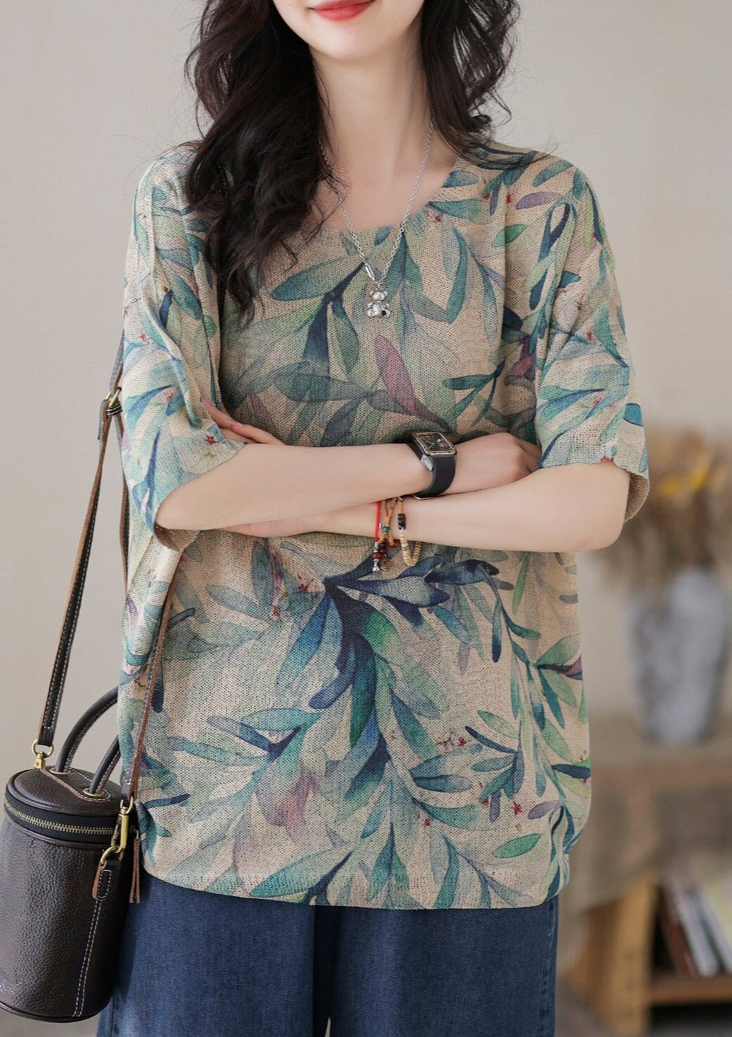 Casual Stylish Floral Print Cotton Knitted T-Shirt LY3922 - fabuloryshop