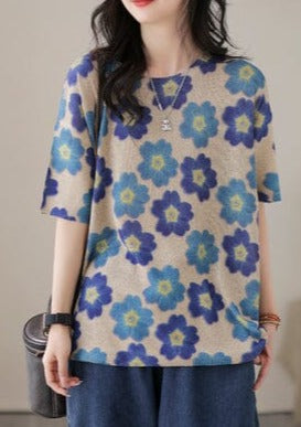 Casual Stylish Floral Print Cotton Knitted T-Shirt LY3922 - fabuloryshop