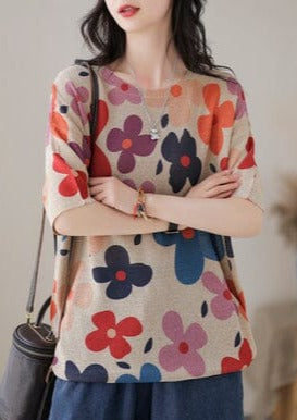 Casual Stylish Floral Print Cotton Knitted T-Shirt LY3922 - fabuloryshop