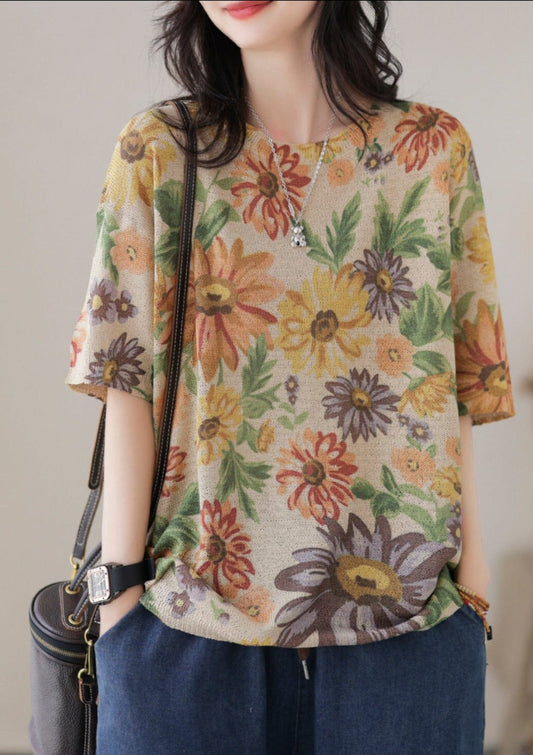 Casual Stylish Floral Print Cotton Knitted T-Shirt LY3922 - fabuloryshop