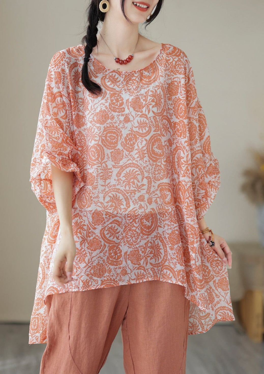 Women Summer Loose Retro Floral Tops LY3926 - fabuloryshop